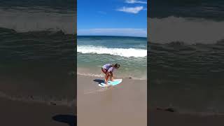 Skimboarder rides board bigger then her 😯😯 skimboarding surfing skimboards surf beach [upl. by Claiborn]