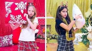 Nastya and a new Christmas Red VS Gold Challenge [upl. by Eimarej]