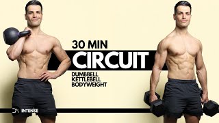 30 min Circuit HIIT workout  Dumbbells Kettlebell and Bodyweight  Repeat [upl. by Forkey]