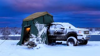 Camping In Snow Storm With Rooftop Tent And Diesel Heater [upl. by Clarita952]