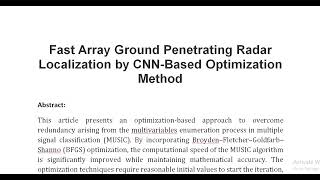 Fast Array Ground Penetrating Radar Localization by CNN Based Optimization Method [upl. by Itnaihc]