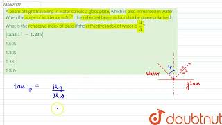 A beam of light travelling in water strikes a glass plate which is also immersed in water When [upl. by Ennayt101]