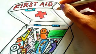 World First Aid Day drawing  First Aid kit box drawing  How to draw First Aid day Easy [upl. by Kcirddec503]