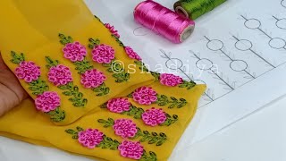 Amazing hand embroidery Ring knot flower sleeve design for kurti salwareasy sleeve embroidery [upl. by Tergram]