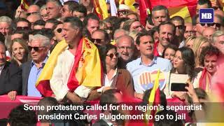 Mass protest held in Barcelona against Catalonia independence [upl. by Toile889]