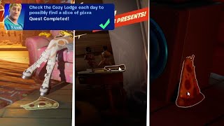 Check the Cozy Lodge each day to possibly find a slice of pizza in Fortnite Winterfest Quest [upl. by Mohn3]