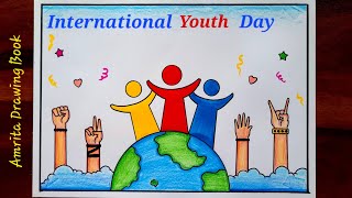 International Youth Day Drawing  National Youth Day Drawing easy  World Youth Skills Day Drawing [upl. by Sedinoel]