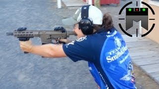 18 year old Lena MiculekAfentul shooting full auto M4 Top lady shooter [upl. by Tletski259]