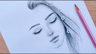 Easy Pencil sketch  How to draw A Girl face with eyes closed  step by step  Drawing Tutorial [upl. by Aihsyt]