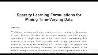 Sparsity Learning Formulations for Mining Time Varying Data [upl. by Nanyt422]