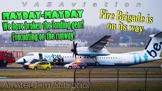 REAL ATC Flybe Dash8 GEAR COLLAPSES landing at AmsterdamSchiphol [upl. by Aicener]