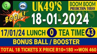 1812024 UK 49s Lunch time Tea time prediction UK49 today booster prediction UK49 bonus ball UK 49 [upl. by Rairb]