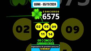 🍀 QUINA 051124 Resultado da QUINA Concurso 6575 [upl. by Analahs546]