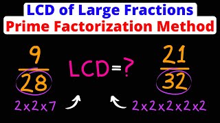 Lowest Common Denominator LCD of Large Fractions  Prime Factorization Method  Eat Pi [upl. by Aroda]