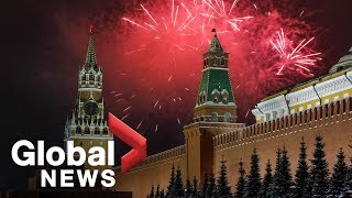 New Years 2019 fireworks illuminate Moscows Red Square [upl. by Hterrag]