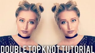 Festival Inspired Hair Double Top Knot Tutorial [upl. by Notrom811]