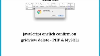 JavaScript onclick confirm on gridview delete  PHP amp MySQLi [upl. by Sorodoeht694]