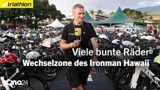 Viele bunte Räder In der Wechselzone der IronmanWM Hawaii 2024 [upl. by Templas640]