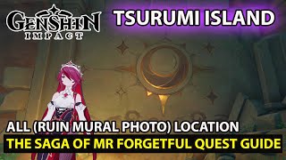 Genshin Impact  Side Quest  The Saga Of Mr Forgetful All Ruin Mural Photo Locations Full Guide [upl. by Ahola227]