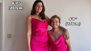 man is satisfy in tall woman long dress she is taller than him mam is half the size  VIRAL [upl. by Salina]