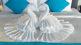 how to make towel folding swanbed decoration hotelhousekeeping arttowel artRB LOVEviralvideo [upl. by Natam]