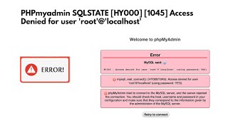 SQLSTATE HY000 1045 Access denied for user rootlocalhost using password YES phpmyadmin [upl. by Swayder]