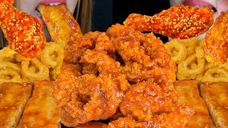 ASMR EATING SPICY KOREAN FRIED CHICKEN  FRIED CALAMARI  SPICY RED PEPPER HOT BAR 먹방 [upl. by Annette]