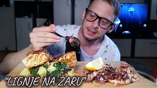 ASMR Enjoying Grilled Calamari Lignje na žaru with Whispering 🦑 [upl. by O'Dell]