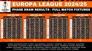 UEFA Europa League 20242025 League Phase Draw Results amp Fixtures [upl. by Hazem]