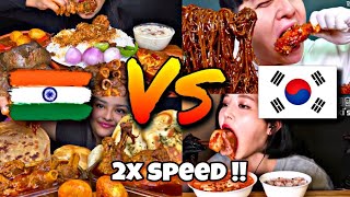 Indian🇮🇳 vs Korean 🇰🇷 Mukbangers Eating Compilations in 2x speed   ASMR satisfying viral Eating [upl. by Theressa575]