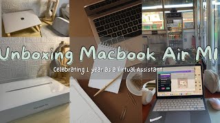 MACBOOK AIR M1 unboxing in 2023 set up and accessories [upl. by Ilrak580]