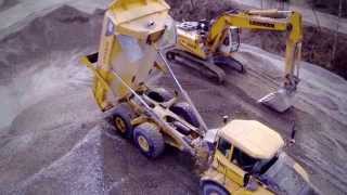 VOLVO CATERPILLAR amp LIEBHERR  Kies abbau im Fluss Lech  Gravel mining in river Germany [upl. by Ssilb]