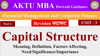 8 Financial Management and Corporate Finance unit 3 Capital Structure capital structure meaning [upl. by Channa]