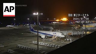 Video shows moment Japan plane crashes in Tokyo airport [upl. by Drareg]