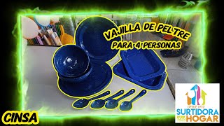 Vajilla de peltre para 4 personas  CINSA  Ven a Surtidora del Hogar [upl. by Ludlow621]