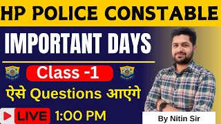 HP Police Constable 2024  Important Days Class 1  Practice Questions hppolice [upl. by Areid]