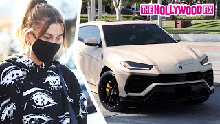 Hailey Bieber Nearly Wrecks Justins 400000 Lamborghini Urus SUV While Leaving Zinque Cafe [upl. by Namron695]