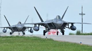 US Air Force F22 Raptors assigned to Hickam Air Force Base Hawaii during exercise Cope Thunder [upl. by Bergen]