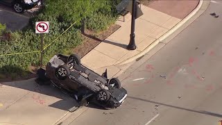 Car overturns in serious crash in Morton Grove [upl. by Eey]