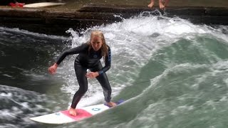 Amazing River Surfing Isar Eisbach in Munich at the English Garden [upl. by Yemarej689]