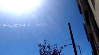 5 airplanes dot matrix skywriting skyprinting above San Franciscos SoMa neighborhood [upl. by Adanama803]