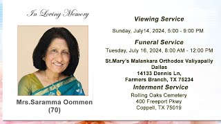 Saramma Oommen Funeral Service [upl. by Walker]