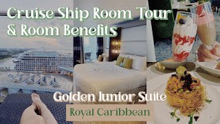 Cruise ROOM TOUR amp ROOM BENEFITS Golden Junior Suite 16548  Royal Caribbean Spectrum Of The Seas [upl. by Lowson]