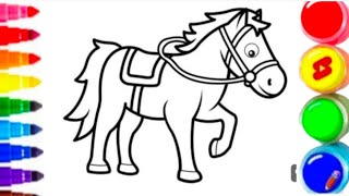 animal drawing for kidshow to draw horse drawing and coloring easily step by step [upl. by Brey332]