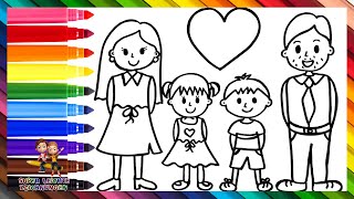 Zeichnen und Ausmalen einer Familie 👩👨👧👦🌈 Zeichnungen für Kinder [upl. by Madlen]