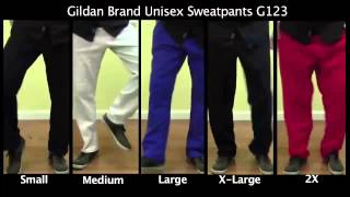 Gildan brand OpenBottom Pocketed Unisex Sweatpants Sizing Video G123 [upl. by Arahs]