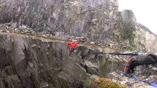 Dave Thexton Highline slackline Dinorwic slate quarries Llanberis [upl. by Htbazile]