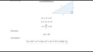 Exprese la hipotenusa h de un triángulo rectángulo de 25 m2 de área en función de su perímetro p [upl. by Sacken473]