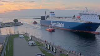 Roll On Roll Off Ship Finnmill Arrives For Docking Gdansk Poland [upl. by Atnauqal775]