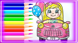 ✏️How To Draw ✏️ A Cute Girl With Car 👩🏻🚘🎈 Easy Drawing For Kids ✍️ [upl. by Ferriter]